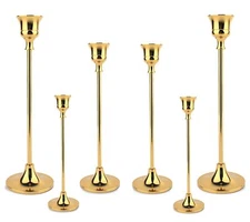 Taper Candle Holder Set of 6 Brass Gold Tall Candlestick Holders Metal Vintag...