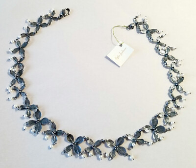 Wunderschöne Celia Landman 925 handgefertigte Silber Blumen Halskette mit baumelnden echten Perlen