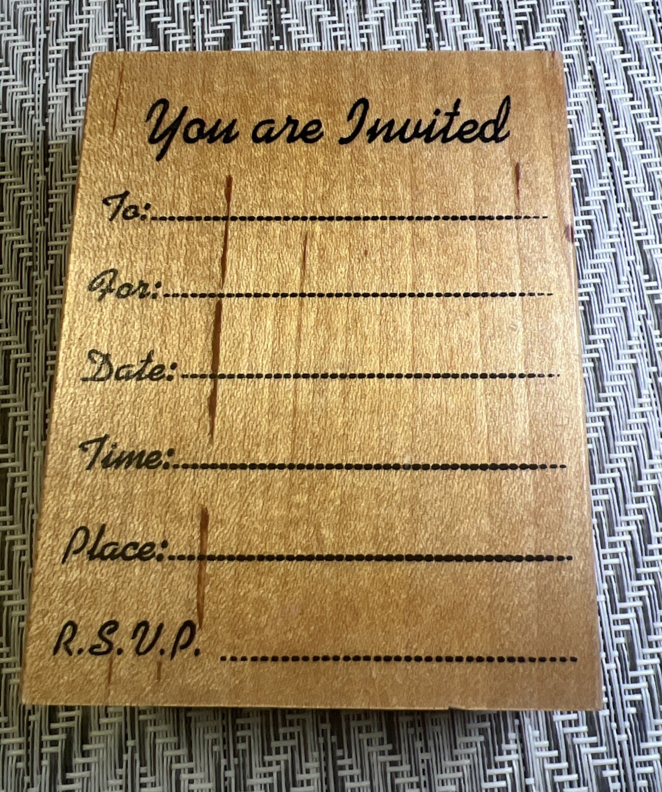 Wood Block Mounted Rubber Stamp/ You are Invited / Invitation Embossing Arts
