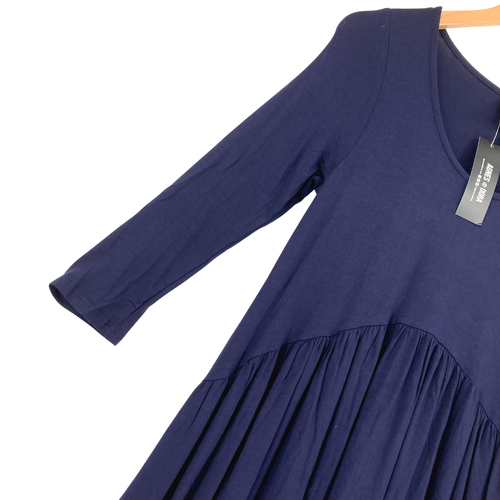 Agnes & Dora Women Blue Round Neck 3/4 Sleeve Pleated Fit & Flare Dress Size XXS - Picture 2 of 9