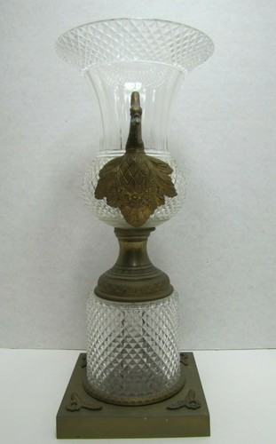 Antique Decorative Arts Vase Swan Handles Bronze Brass Crystal Glass Ornate - Picture 2 of 12