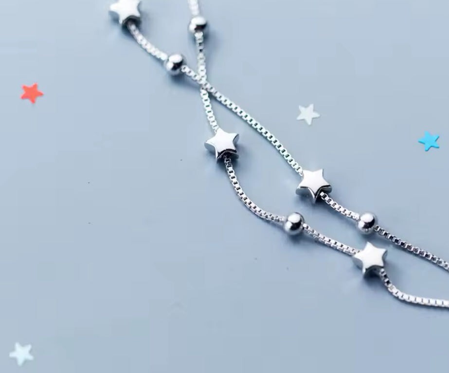 Women Bracelet 925 Sterling Silver Little Ball Stars Link