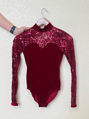 A Wish Come True Red Velvet Long Sleeve Ballet/Lyrical/Contemporary Leotard LC