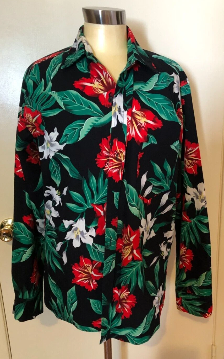 VINTAGE MARK RAYSTEN Floral Red Green Long Sleeve Medium Button up Shirt