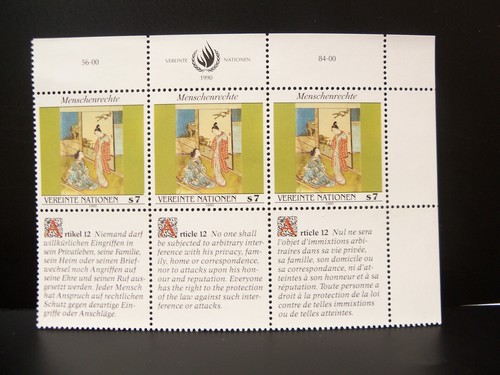 1990 United Nations Human Rights 6 Full Sheets Stamps All 3 Offices MNH - Picture 7 of 9
