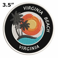 Virginia Beach Patch Embroidered Iron-On Applique Palm Trees Ocean Sunset