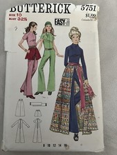 NEW Vintage 1970  s Butterick 5751 Jumpsuit, Skirt And Sash/ Size 10