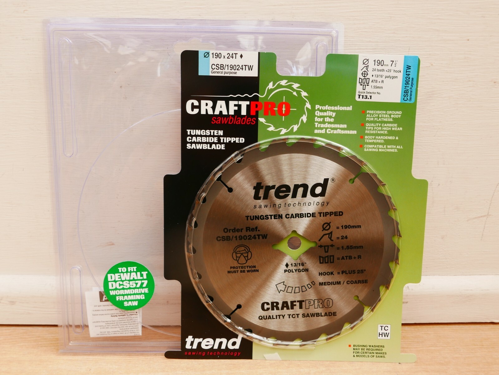 TREND 190MM X 13/16"" BORE 24T TCT DEWALT DCS577 POLYGON SAW BLADE CSB/19024TW