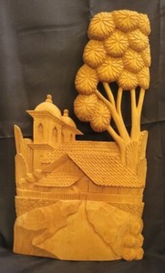 Large Vintage Wood Hand Carved Wall Hanging - Village - Honduras