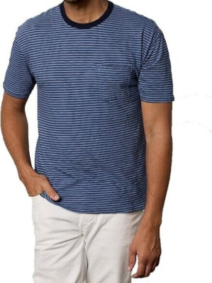 VELVET GRAHAM SPENCER Shirt Mens Small Blue Stripe Pullover Crew Pocket Tee