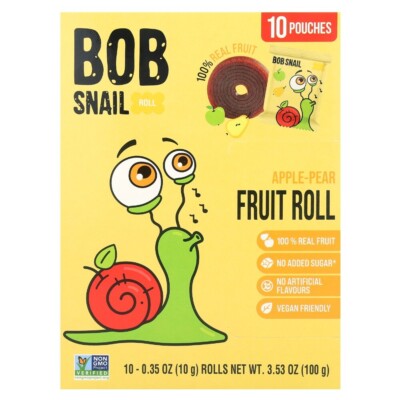 2 packs of Bob Snail Apple Pear Fruit Rolls, 10 Roll Pack 20 Rolls total