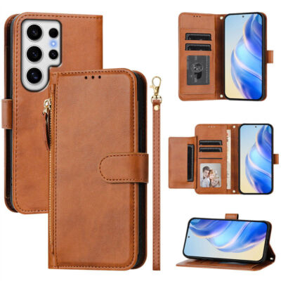 Leather Zipper Wallet Phone Case for Samsung S24 S23 S22 S21 S20 Ultra S10 S9 S8