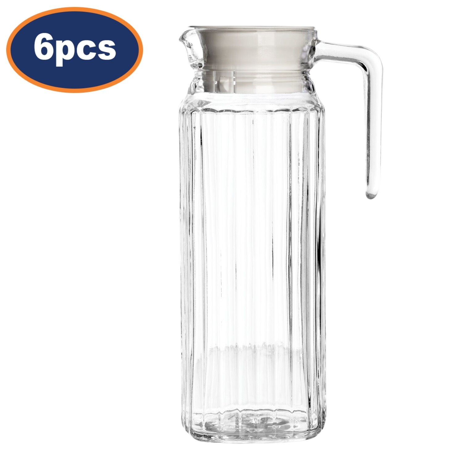 Glass Jug 1L Fridge Jug Ribbed Pitcher w/ Lid Water Juice Lemonade Drinkware 6pc