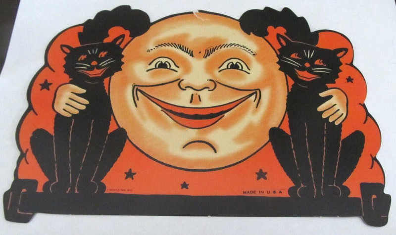 BEISTLE RETRO CAT & MOON DOUBLE SIDED 1950, 2012 DIECUT DECORATION HALLOWEEN