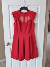 Hailey By Adrianna Papell Red Lace Sweet Heart A Line Dress SZ 8