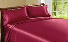 LUXURY Cal King Flat Fitted Satin Bed Sheets Silk Pillowcase Smooth Bedding Set