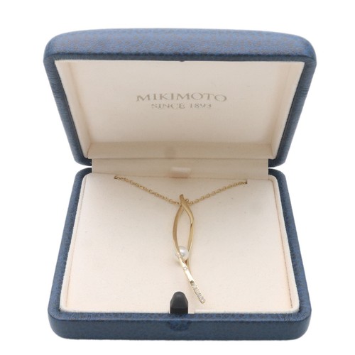 Authentic MIKIMOTO Pearl Diamond Necklace K18YG 750YG Yellow Gold Used F/S - Picture 8 of 8