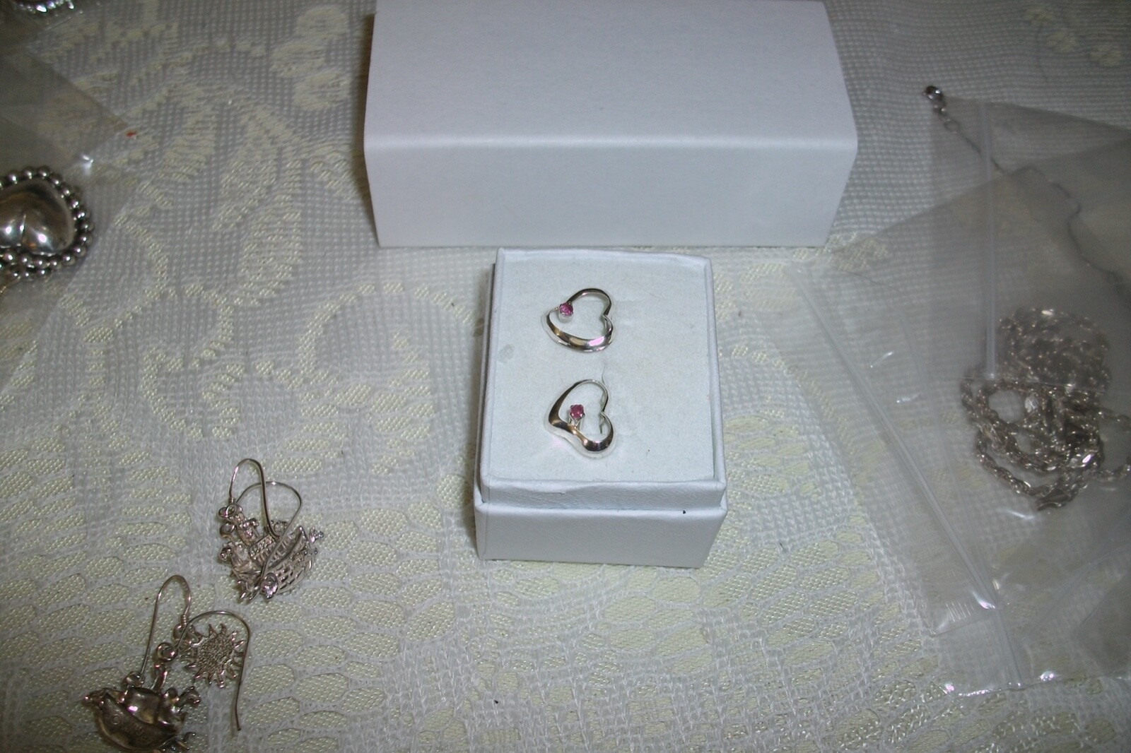 HEART STUD EARRINGS WITH NATURAL RUBY STERLING SI… - image 4