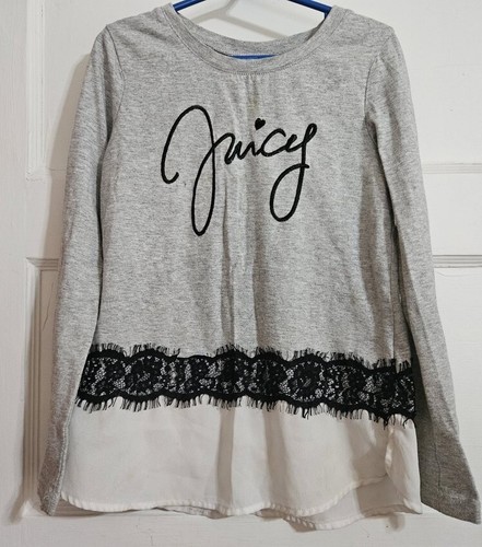 JUICY COUTURE Gray Lace Trim Layered Look Tunic Top Girls Size 8-10