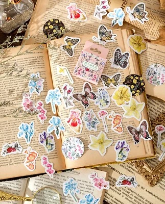 Flower Iris and Butterfly Stickers Floral Scrapbooking Journal Diary Card Crafts
