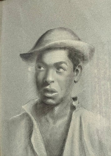 Portrait d'un Bel Adolescent Noir Dessin Original Daté 1943 "Black is Beautiful" - Picture 2 of 9