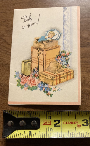 Vintage 1940s New Baby Newborn Announcement Greeting Card Luggage Suitcases P4d - Imagen 9 de 10