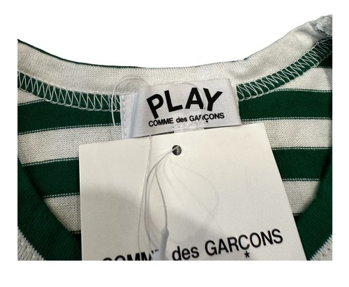 NEW Comme De Garcons PLAY Kids Long Sleeve Striped T-Shirt Green/White Size 4 - Picture 2 of 3