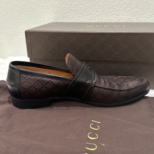 Mens Brown Leather Gucci Diamanté Loafers Sz 7US / 6.5G Made In ITALY - Picture 8 of 18