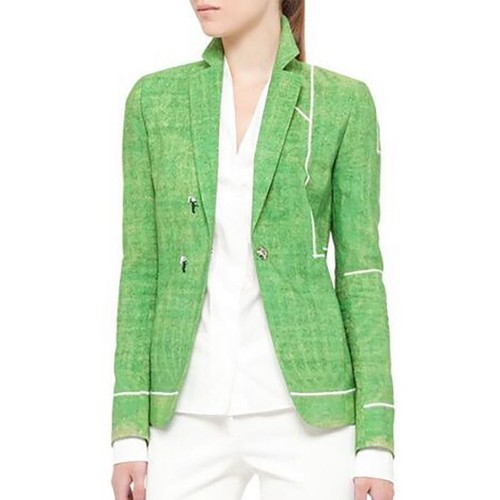Akris Punto Soccer Football Field Print Blazer Jacket Cotton Green Grass 14
