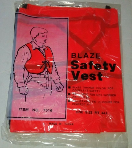 8 Blaze 7518 Safety Vest Blaze Orange Adjustable Tie One Size Fits All - Picture 4 of 4
