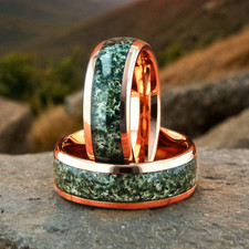 Eco-Friendly Moss Agate Men's Polish Tungsten Wedding Ring Comfort Fit - 8mm