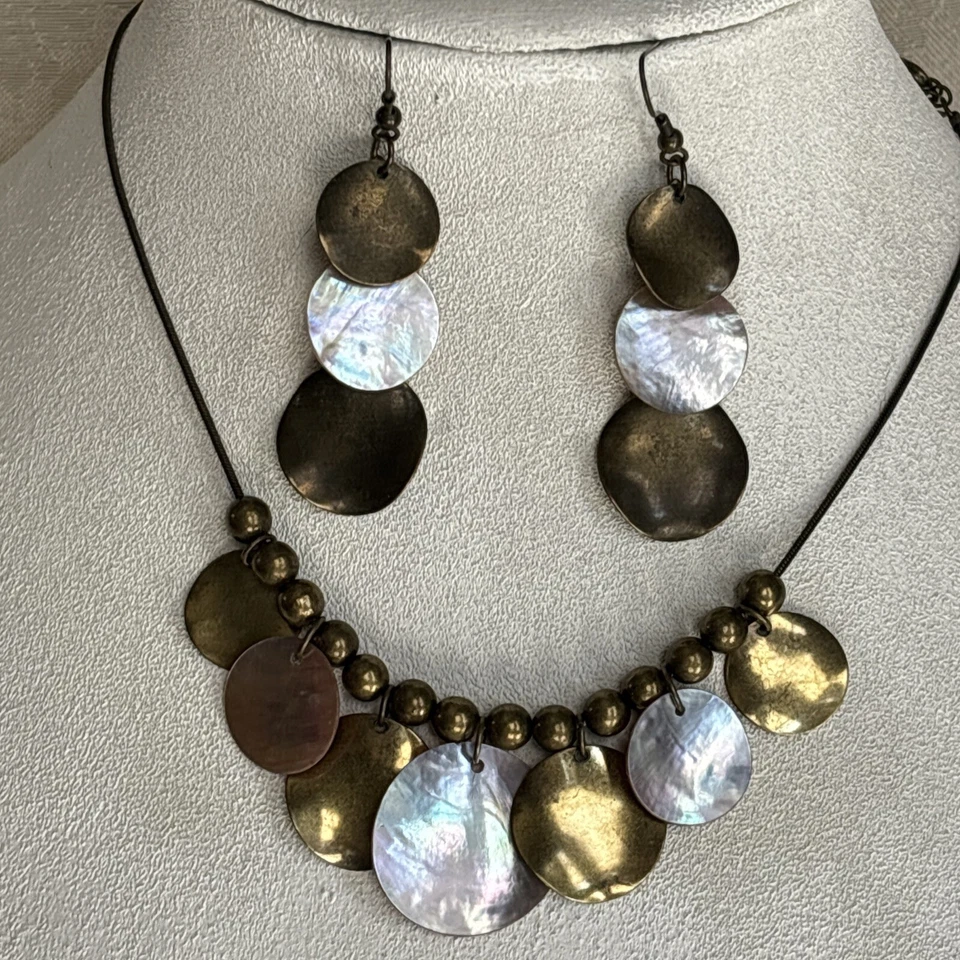 Pendientes Collar Park Lane Flirt Vintage Antiguo Tono Latón Discos Fregona Leer Desc Foto 3 de 4