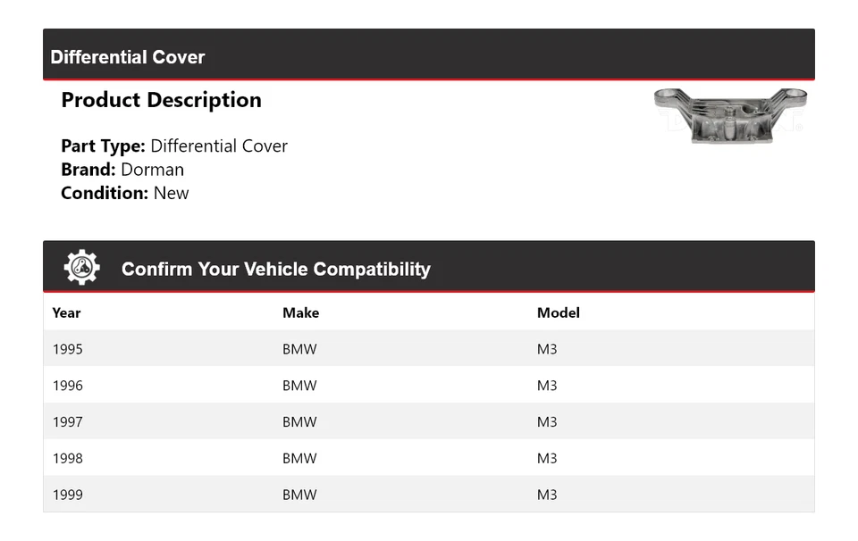Capa diferencial 1996 1997 1998 para 1995-1999 BMW M3 Dorman - Imagem 2 de 4