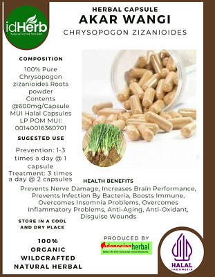 [idHerb] 100-800 Capsules Vetiver or Khus Chrysopogon Zizanioides Wildcrafted