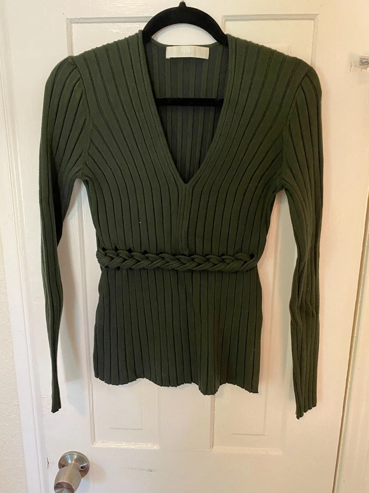 Suéter de lana acanalada recorte anudado trenzado Dion Lee M verde bosque Foto 2 de 4