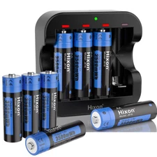 Hixon 8 Pack 1.5V Rechargeable Lithium Ion AA Batteries with Charger for Blink