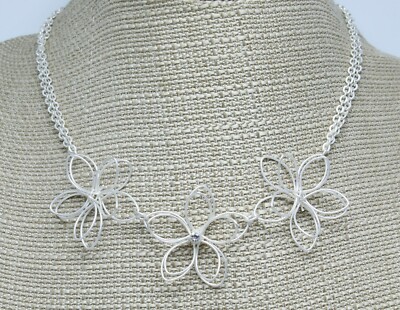 Delicate New Matte Silver Flower Wire Rhinestone Necklace by Francesca's #N2024