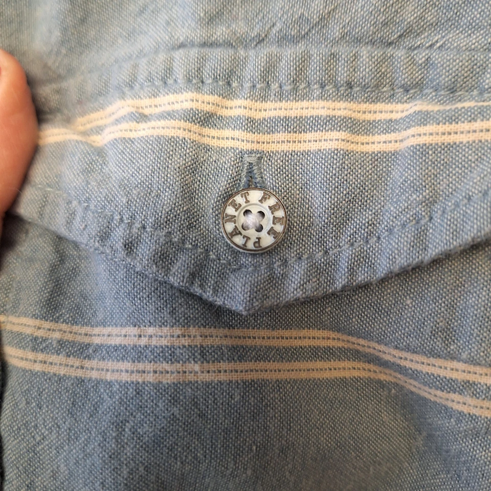 Free Planet Button Down Shirt Long Sleeve Chambray Cream Stripe Men's Size XL - Image 4 of 4