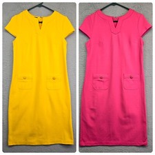 Talbots Dress Womens Sz 4 Lot of 2 Yellow Pink Midi Basic Stretchy Ponte Sheath