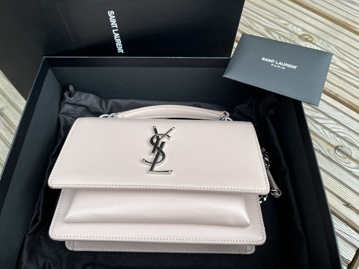 Saint Laurent Sunset Bag In Small, Light Pink With Silver Hardware