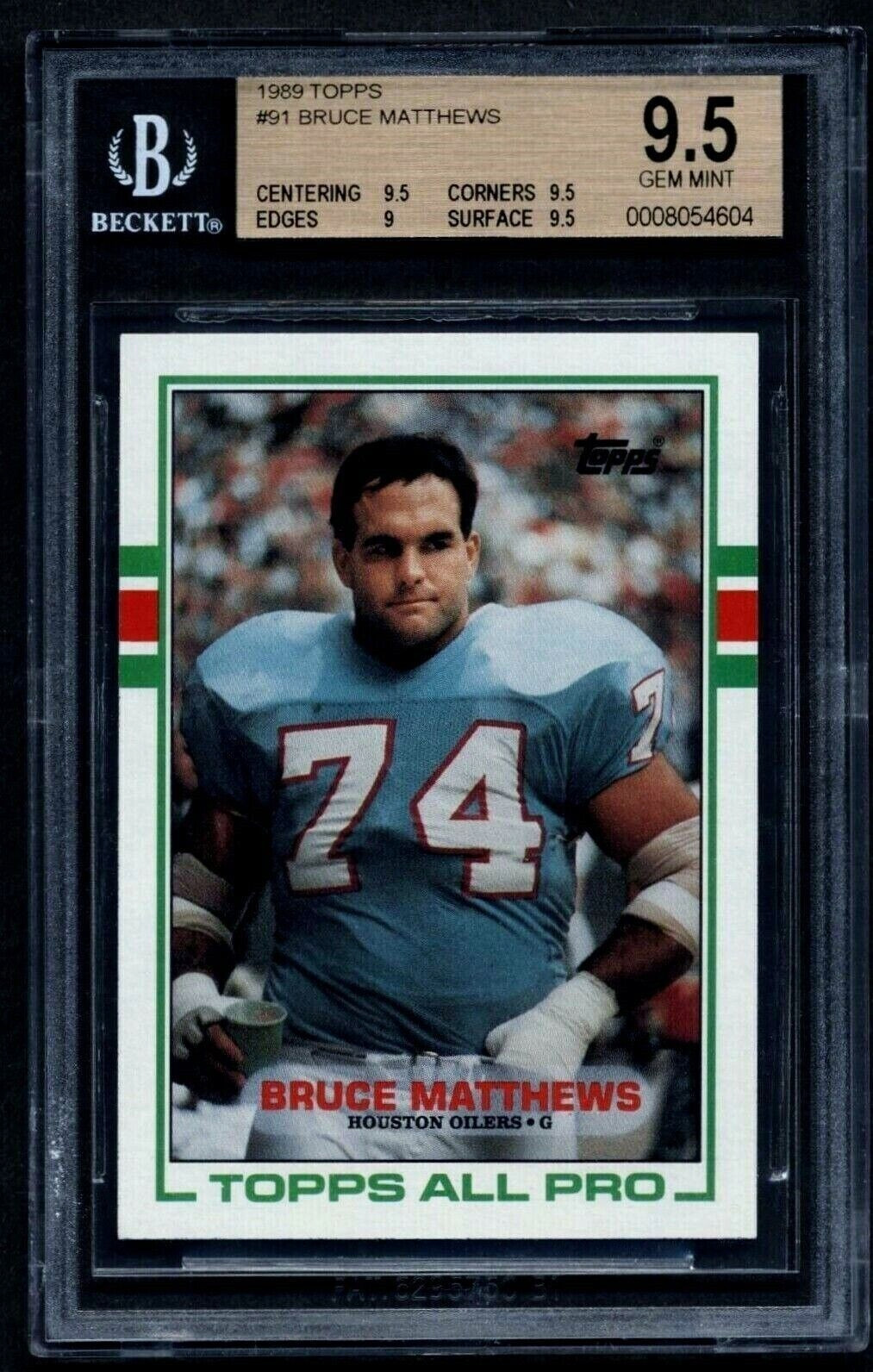 1989 TOPPS RC #91 BRUCE MATTHEWS HOF - OILERS - BGS 9.5 GEM MINT ROOKIE #8054604