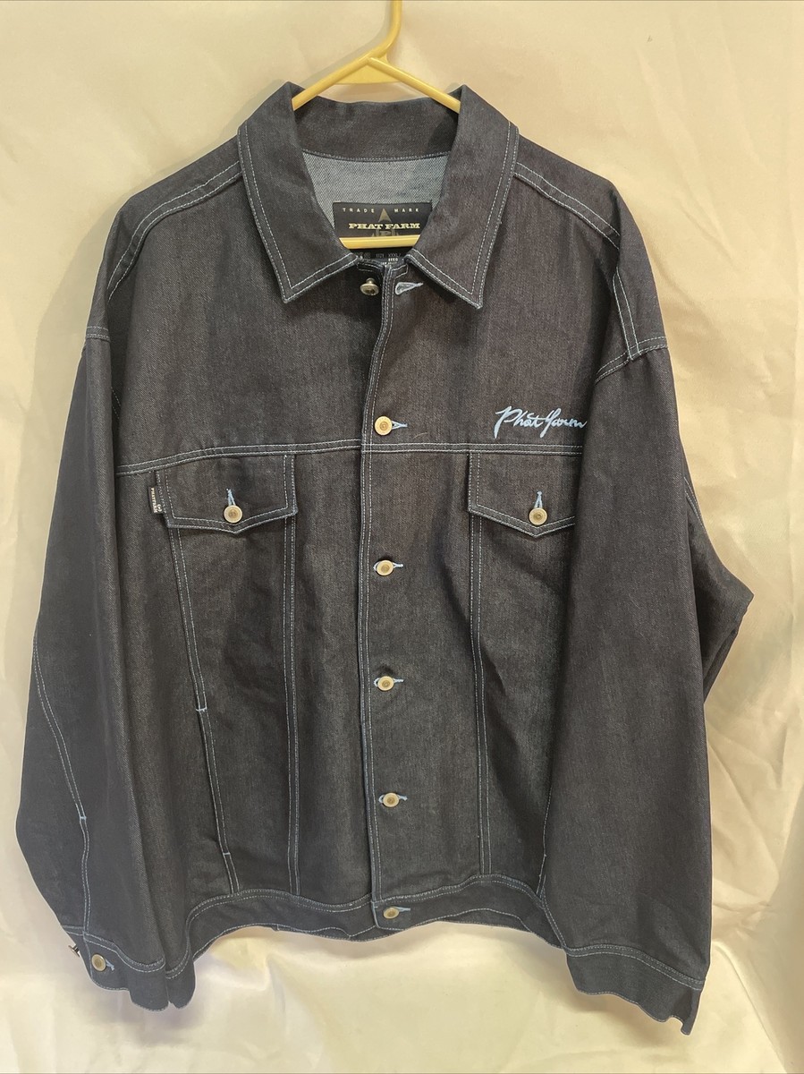 VINTAGE Phat Farm Jacket Adult 3XL Blue Denim Jean Coat Hip