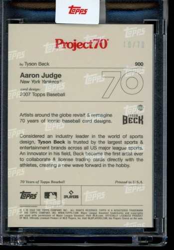 2021 Topps Project 70 Card #900 Aaron Judge 2007 by Tyson Beck Rainbow Foil /70 - Picture 2 of 2