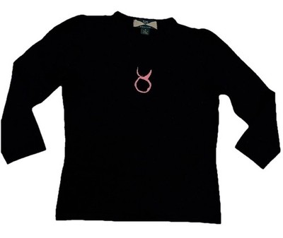 525 America Black Silk Blend Sweater Taurus Pink Embroidery 3/4 Sleeves Size S