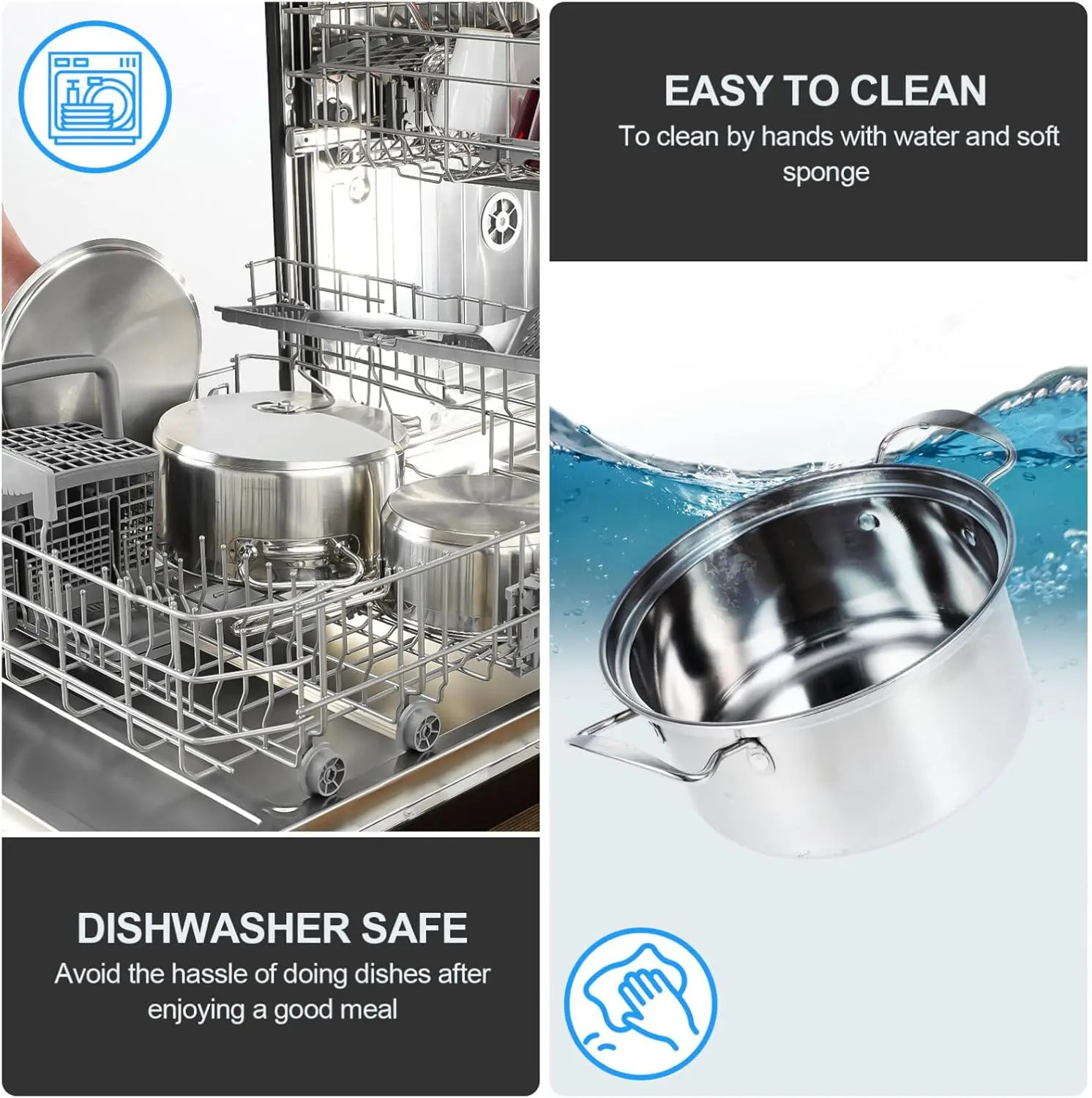 15-Piece Stainless Steel Cookware Set Nonstick Pots Pans Skillet Wok Kitchen Coo