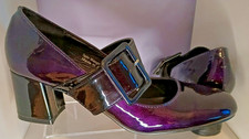 Heavenly Feet Mary Jane shoes midnight purple patent 2.5" block heel size 8 new