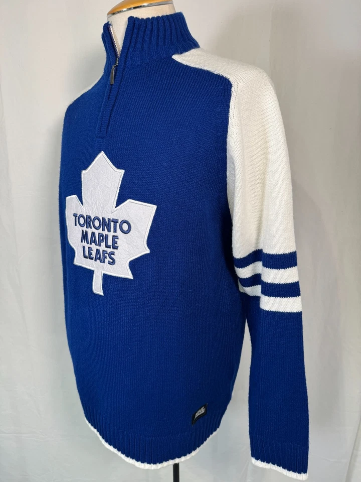 NHL Hockey Toronto Maple Leafs 1/4 Zip Up Knit Embroidered Sweater Mens Sz L - Image 3 of 4