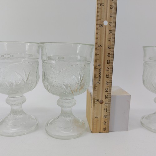 Indiana Glass Pebble Leaf Cabbage 6oz Water Goblet Wine Glass Footed Cups Set 5 - Picture 10 of 13