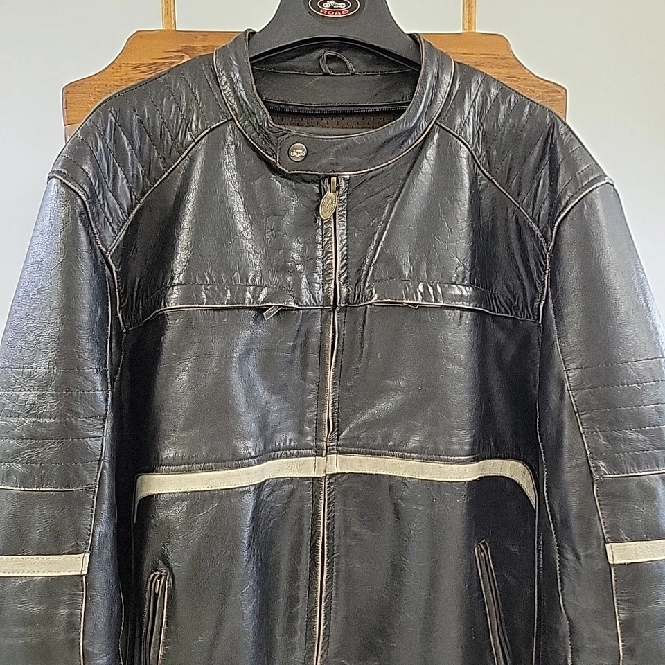 Винтажная мужская мотоциклетная куртка 90-х River Road размер 48 черная кожа - Изображение 2 из 4