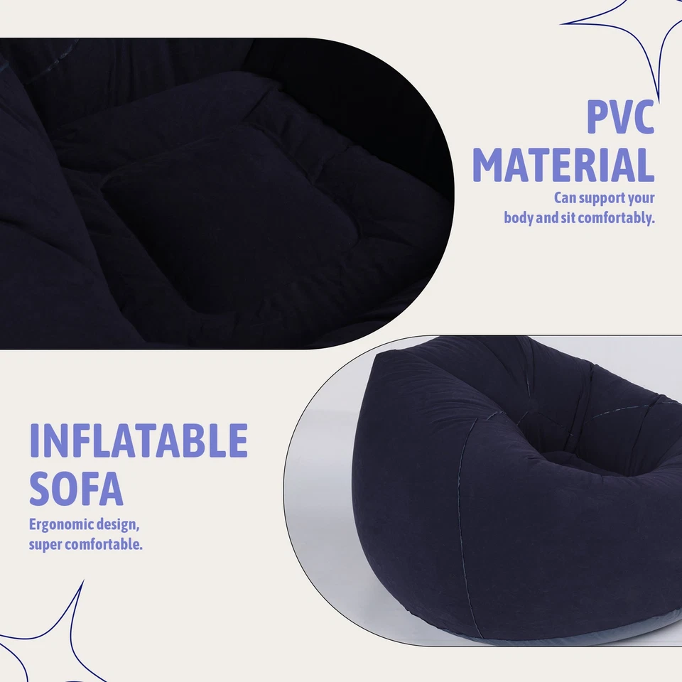 GroßEs Aufblasbares Sofa, Stuhl, Sitzsack, Beflockung, PVC, Garten, Lounge,8222 - Bild 2 von 4